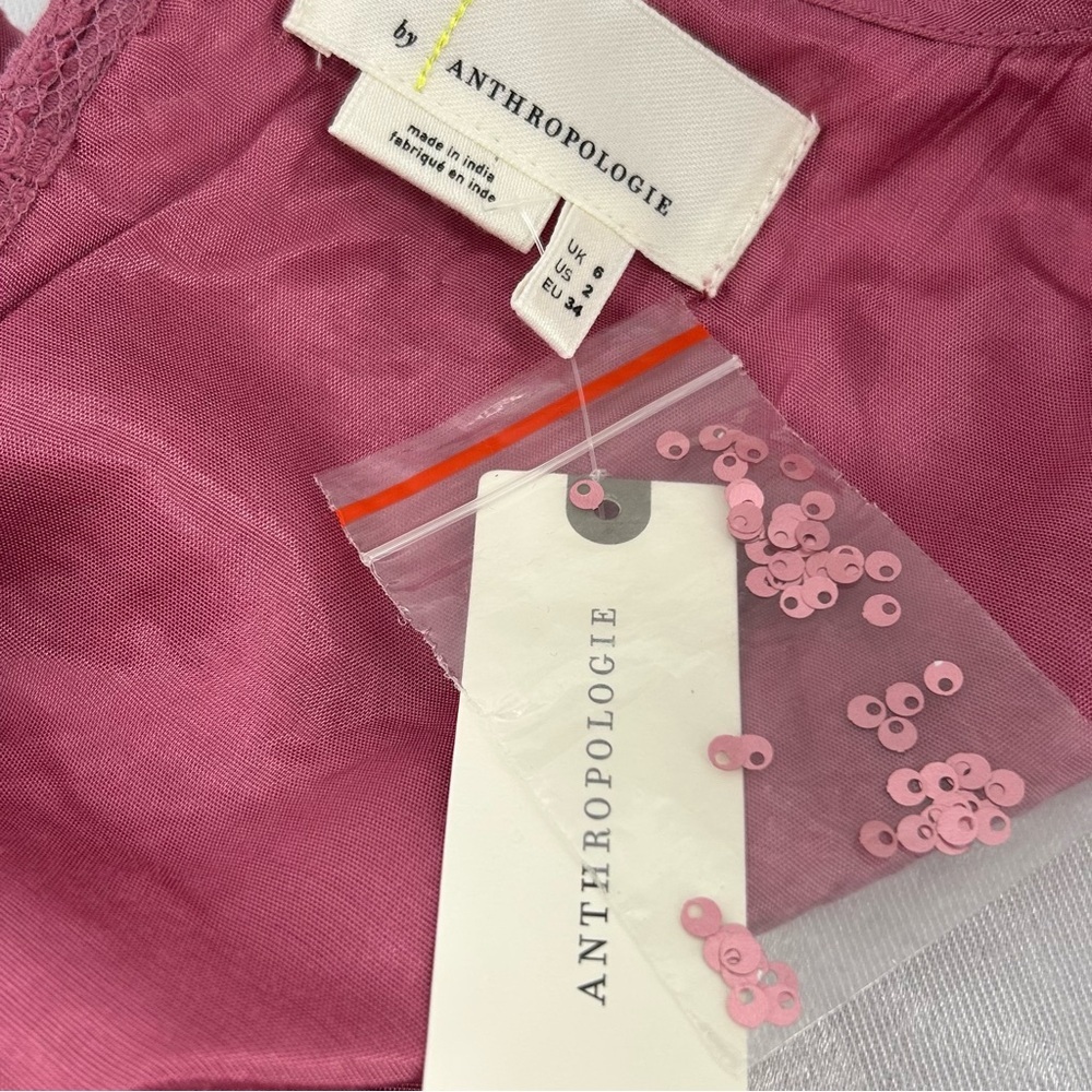 Anthropologie Pink/Rose Lace Sequins Blouse Size 2 - Picture 2 of 11